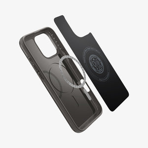 Spigen iPhone 16 Pro Thin Fit MagFit case in Gunmetal - internal magnetic ring and liner components