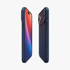 Spigen iPhone 17 Pro Liquid Air case in Navy Blue – front and back side views