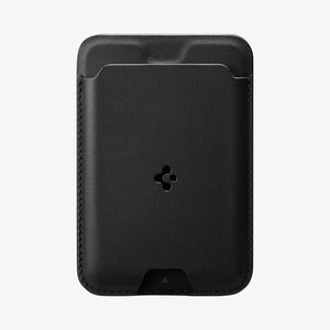 AMP02284 - MagSafe Card Holder Valentinus (MagFit) in black showing the card holder attached to back of device