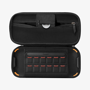 Interior of Spigen Rugged Armor Pro Switch 2 case with 12 game-card slots