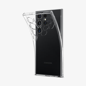 Galaxy S24 Ultra Case Liquid Crystal in Crystal Clear showing the back of device with the case partially peeled off