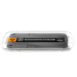 Top view of the iPhone Pro EZ Fit Pro tray with press-slide instruction strip