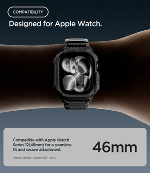 Apple Watch Series 12 (46mm) Case Rugged Armor Pro in Matte Black showing compatibility with the 46mm size for a seamless fit and secure attachment