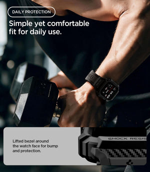 Apple Watch Series 12(42mm) Case Rugged Armor Pro in Matte Black showing the raised bezel design providing added protection during everyday activities