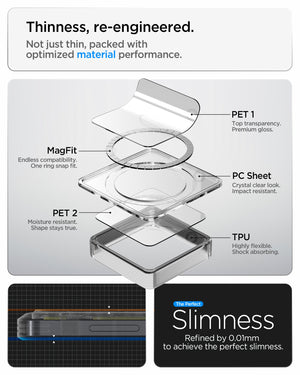 Spigen Galaxy S26 Case Ultra Hybrid Zero One (Mag Fit) White showing thinness re engineered. no just thin packed with optimized material performance