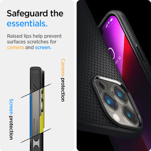 Spigen Liquid Air case for iPhone 13 Pro Max in Matte Black – raised screen and camera edge protection