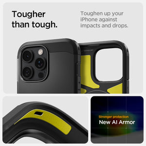 Spigen iPhone 16 Pro Tough Armor T AI MagFit case in Black - AI impact foam feature panel