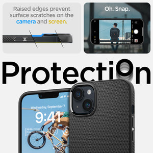 Spigen iPhone 14 Case – Liquid Air - Matte Black - raised screen and camera edge protection