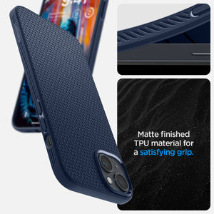 Spigen iPhone 14 Case – Liquid Air - Navy Blue - matte TPU grip detail