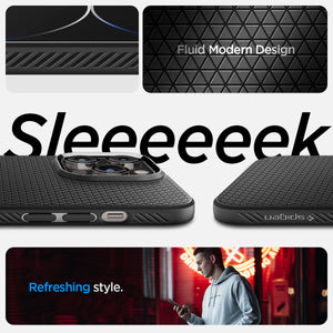 Spigen iPhone 14 Pro Case – Liquid Air - Matte Black - fluid geometric design