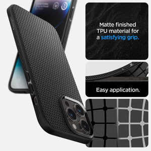 Spigen iPhone 14 Pro Case – Liquid Air - Matte Black - matte TPU grip and easy installation