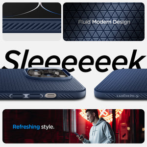 Spigen iPhone 14 Pro Case – Liquid Air - Navy Blue - fluid geometric design