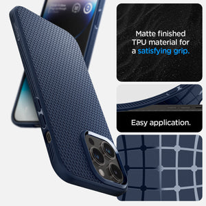 Spigen iPhone 14 Pro Case – Liquid Air - Navy Blue - matte TPU grip and easy installation