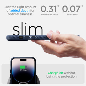Spigen iPhone 14 Pro Case – Liquid Air - Navy Blue - slim profile and wireless charging