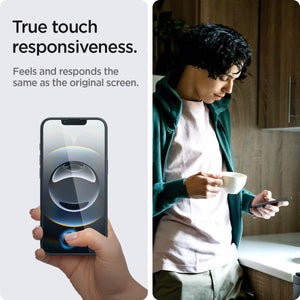 Spigen iPhone 17e / 16e / 14 / 13 Pro / 13 Screen Protector GLAS.tR EZ Fit | Sensor Protected (2 Pack) view 10