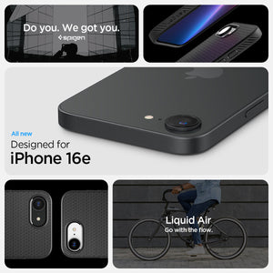 Spigen iPhone 17e and iPhone 16e Liquid Air case in Matte Black - iPhone 16e compatibility and textured design panel