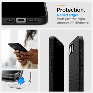 Spigen iPhone 17e and iPhone 16e Liquid Air case in Matte Black - raised edge protection feature