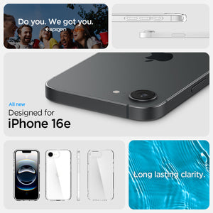 Spigen iPhone 17e and iPhone 16e Ultra Hybrid case in Crystal Clear - iPhone 16e compatibility and clarity panel