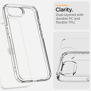 Spigen iPhone 17e and iPhone 16e Ultra Hybrid case in Crystal Clear - dual-layer clarity detail