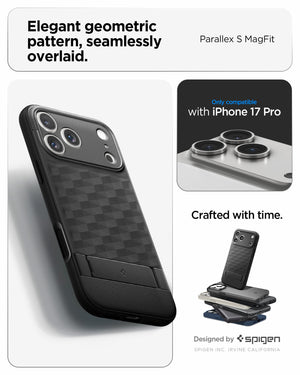 Spigen iPhone 17 Pro Parallax S MagFit case in Matte Black - geometric pattern detail
