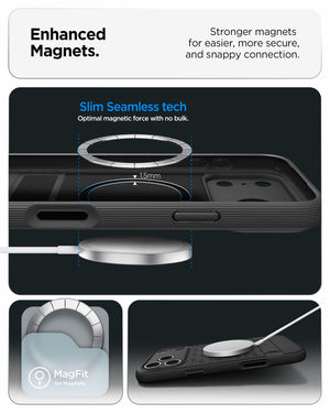 Spigen iPhone 17 Pro Parallax S MagFit case in Matte Black - MagFit magnet detail