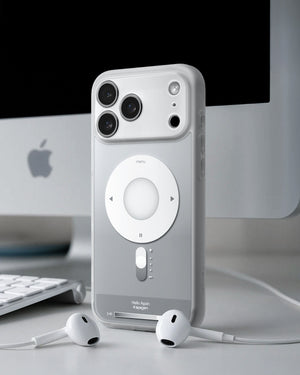 Spigen iPhone 17 Pro Max Case – Ultra Hybrid Classic (MagFit) - Classic Silver - back with AirPods