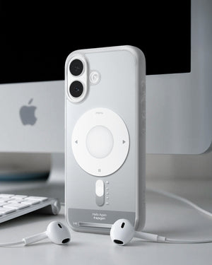 Spigen iPhone 17 Ultra Hybrid Classic MagFit case in Classic Silver - lifestyle view with AirPods