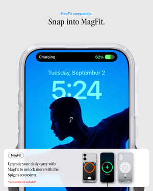 Spigen iPhone 17 Ultra Hybrid Classic MagFit case in Classic Silver - MagFit accessory compatibility