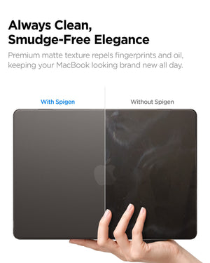 Spigen MacBook Air 13-inch Air Skin in Frost Black showing always clean, smudge free elegance