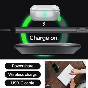 Galaxy S24 Ultra Case Liquid Crystal in Space Crystal charge on. powershare. wireless charge. USB-C cable.