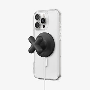 AMP10137 - O-Mag Charging Grip (MagFit) | OM107 in Black showing back attach with the phone