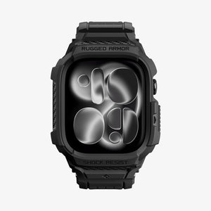 Apple Watch Series 12(42mm) Case Rugged Armor Pro in Matte Black showing a front view of the rugged protective case and adjustable band with reinforced detailing