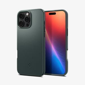 Spigen iPhone 16 Pro Thin Fit MagFit case in Abyss Green - rear view