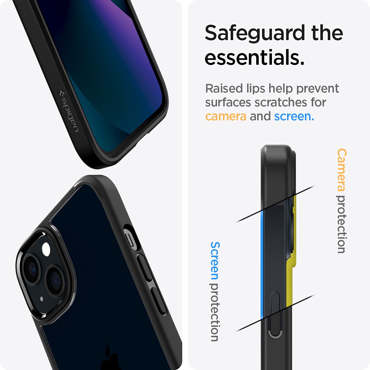 Spigen iPhone 13 Case Ultra Hybrid – Matte Black raised camera and screen edge protection