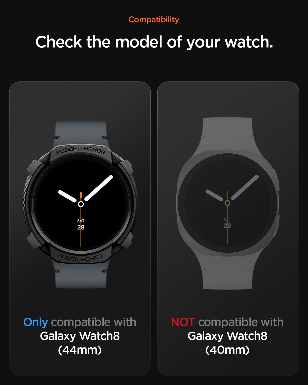 Spigen Galaxy Watch 9 44mm Case - Rugged Armor - Matte Black - image 2