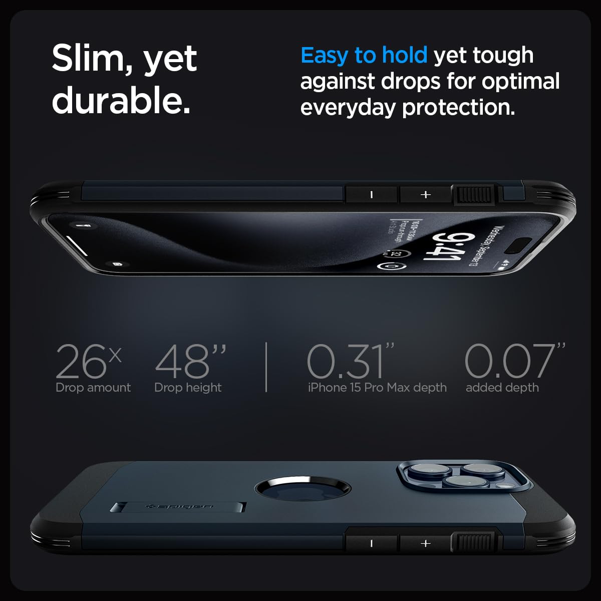 Spigen Tough Armor (MagFit) case for iPhone 15 Pro Max in Metal Slate – detail image 6