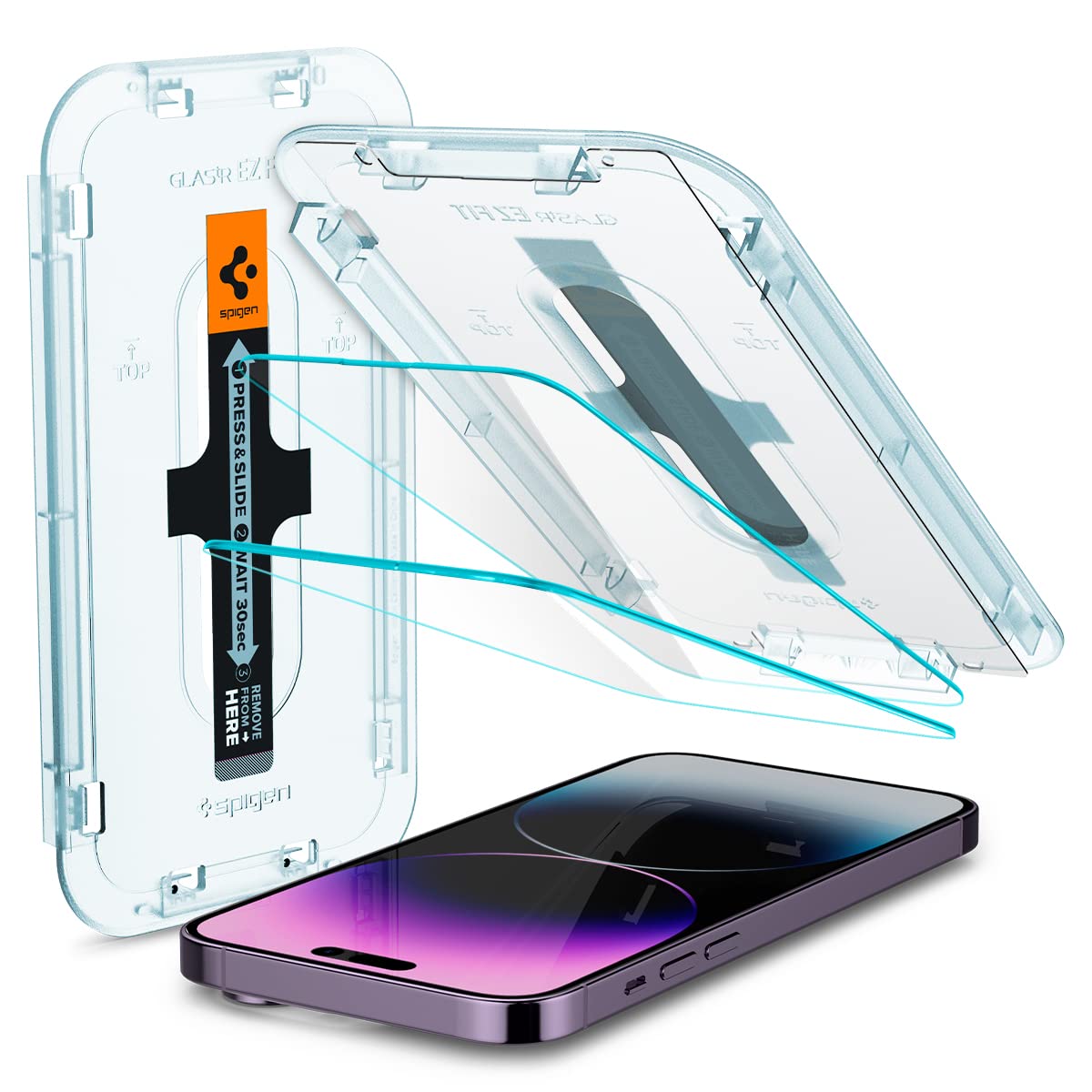 Spigen iPhone 14 Pro Max Screen Protector – GLAS.tR EZ Fit | Sensor Protected - EZ Fit tray above the display
