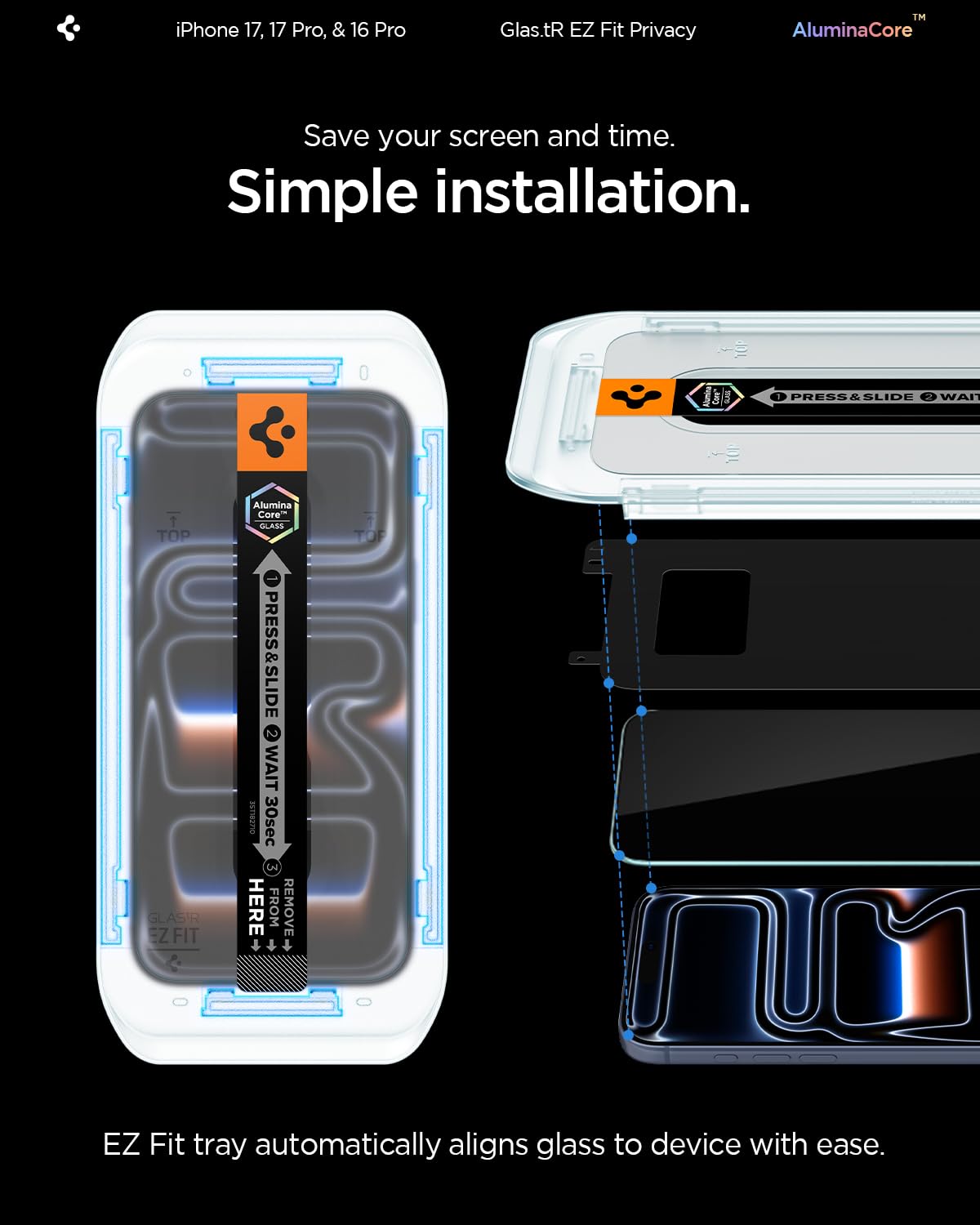 Spigen iPhone 16 Pro Screen Protector – GLAS.tR EZ Fit | Privacy – detail image 5