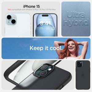 Spigen Ultra Hybrid case for iPhone 15 in Frost Black – detail image 1