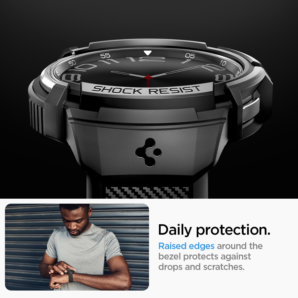 Spigen Galaxy Watch 6 Classic 47mm Case + Band - Rugged Armor Pro - Black - Black - image 5