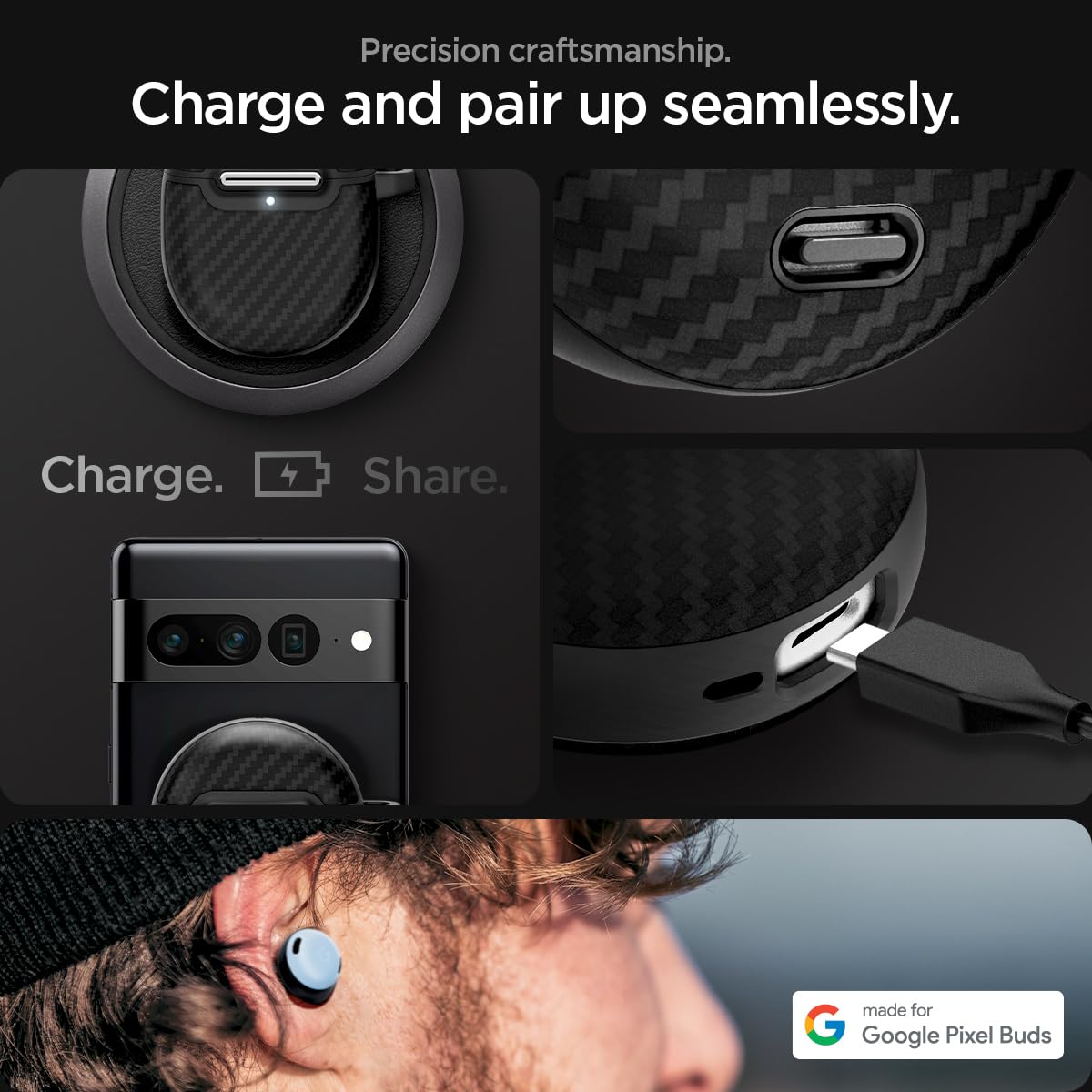 Spigen Enzo Aramid Google Pixel Buds Pro 2 / Pro Case - Matte Black - image 7