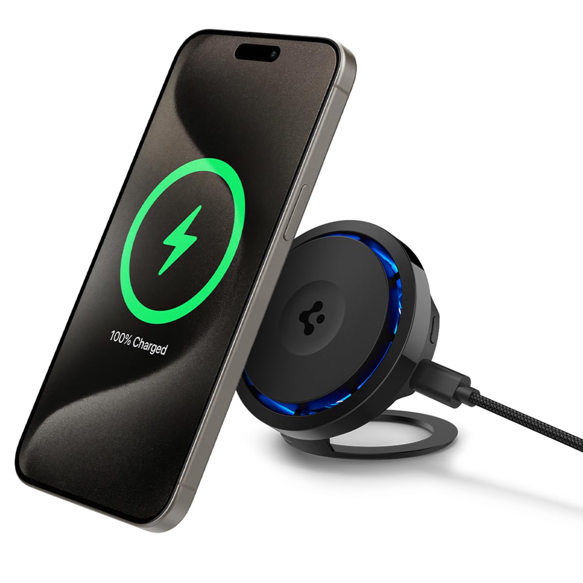 Spigen OneTap Pro 3 CryoMax Qi2 15W Wireless Charger with Kickstand - Black - image 1