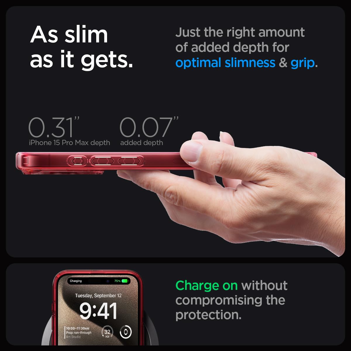 Spigen Ultra Hybrid (MagFit) case for iPhone 15 Pro Max in Deep Red – detail image 5