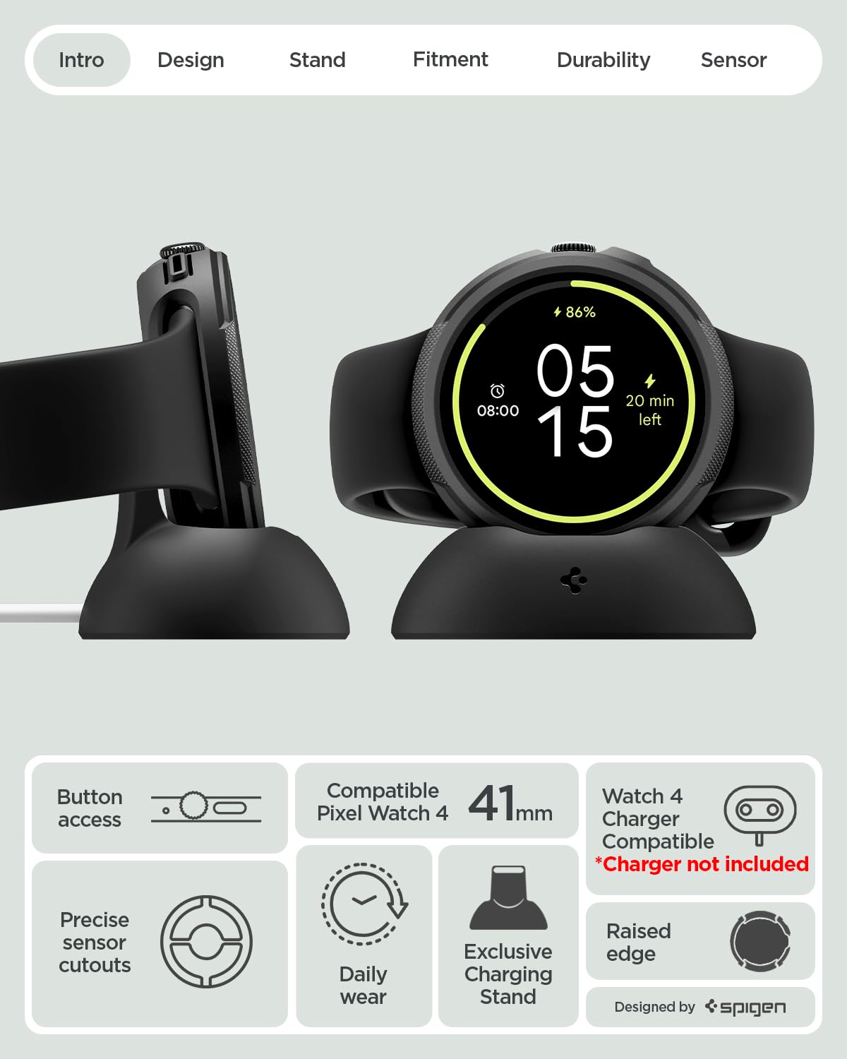 Spigen Pixel Watch 4 41mm Liquid Air case and stand - Matte Black - image 2