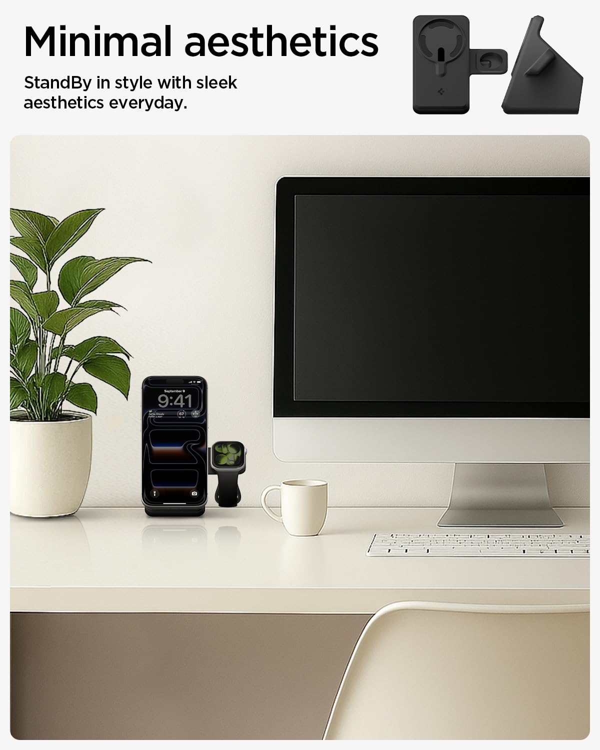 Spigen MagFit Duo MagSafe Charging Stand with Apple Watch Charger Holder - Black - image 3