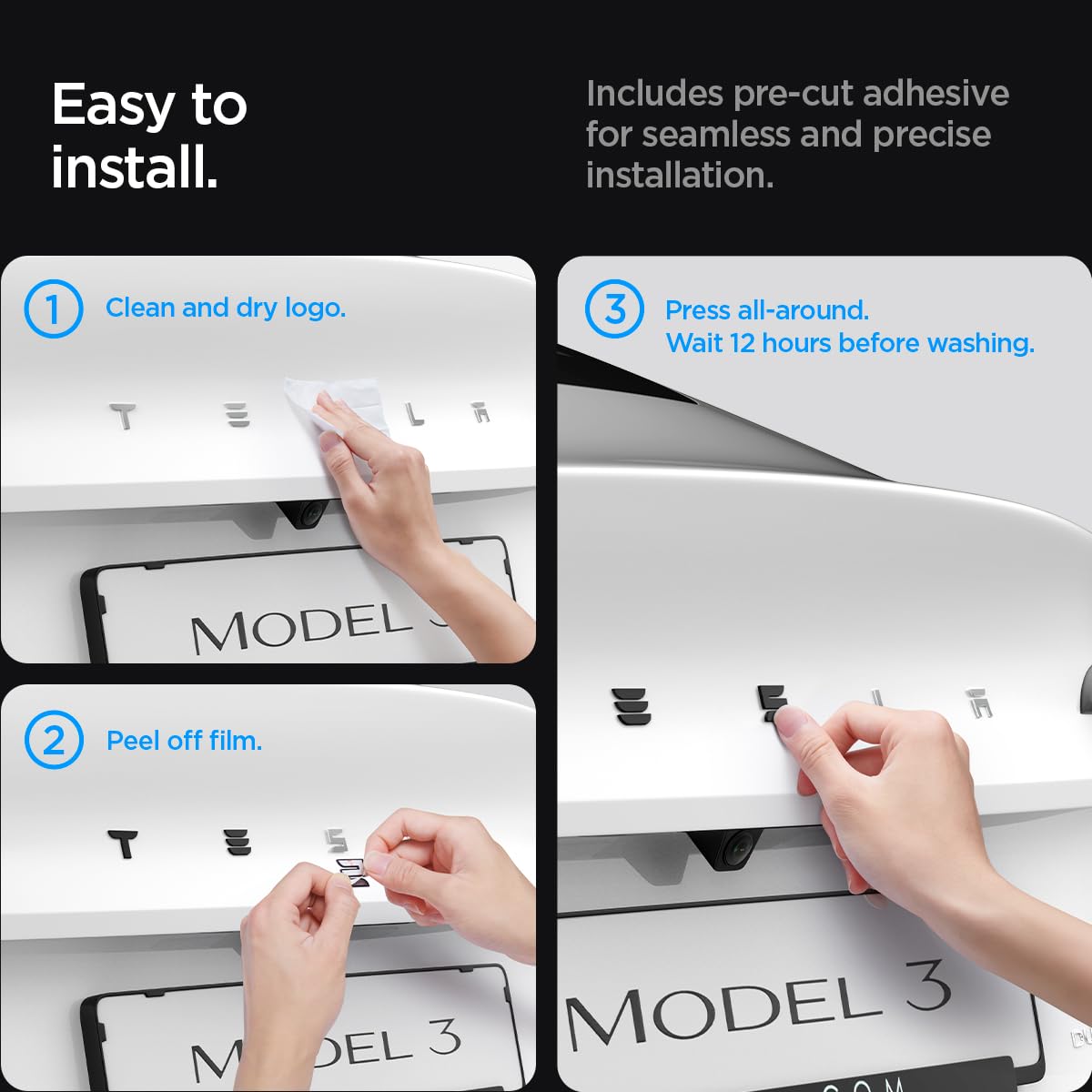 Spigen Tesla Model 3 Highland Rear Emblem Cover Set - Black - image 6