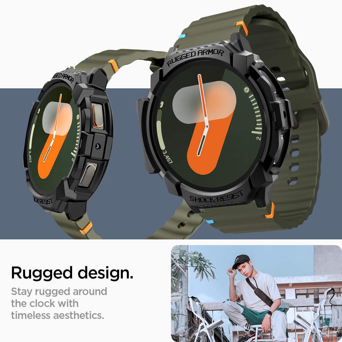 Spigen Galaxy Watch 7 44mm Case - Rugged Armor - Matte Black - Matte Black - image 2