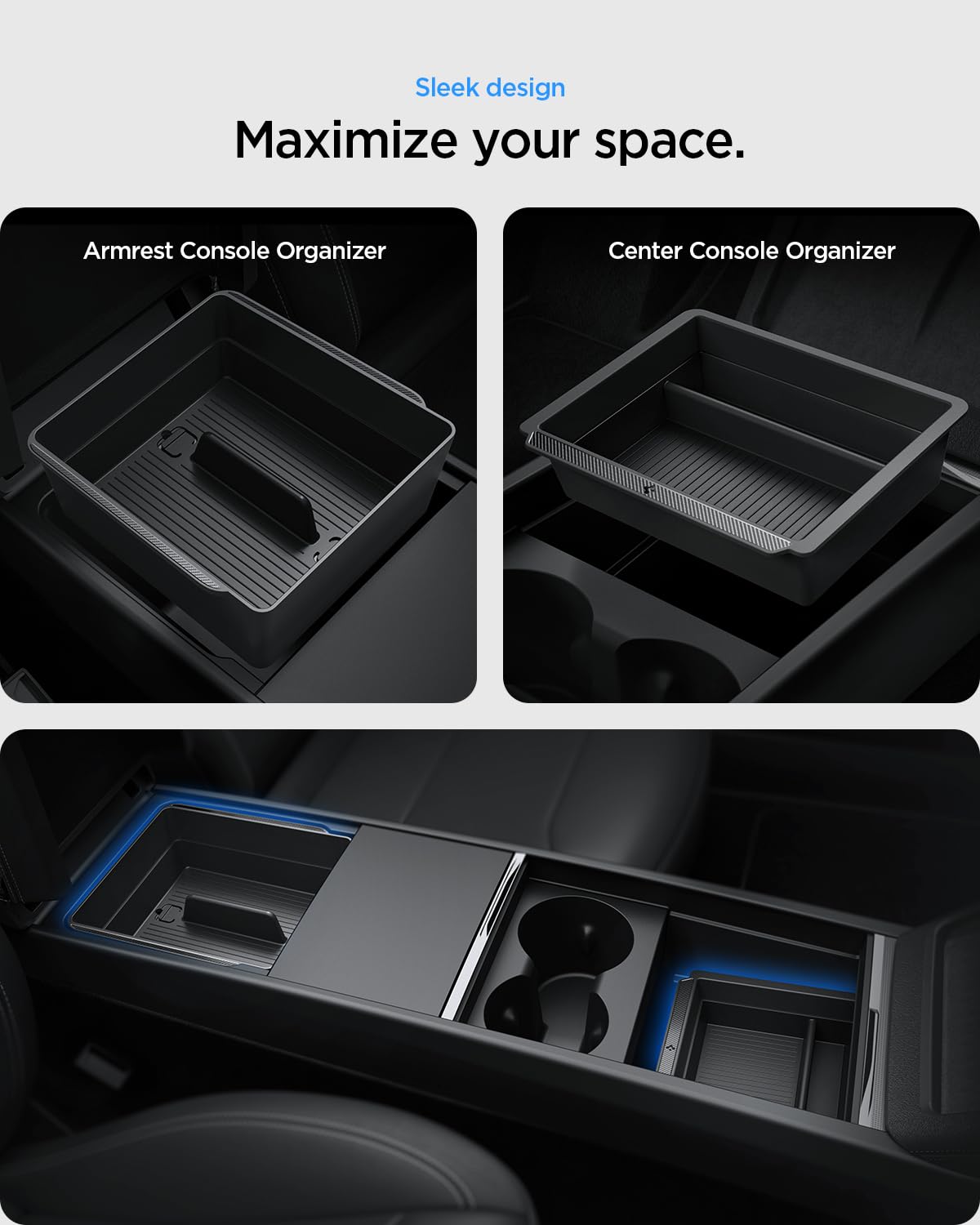 Spigen Tesla Model Y Juniper & Model 3 Highland Console Organizer Set - Black - image 3