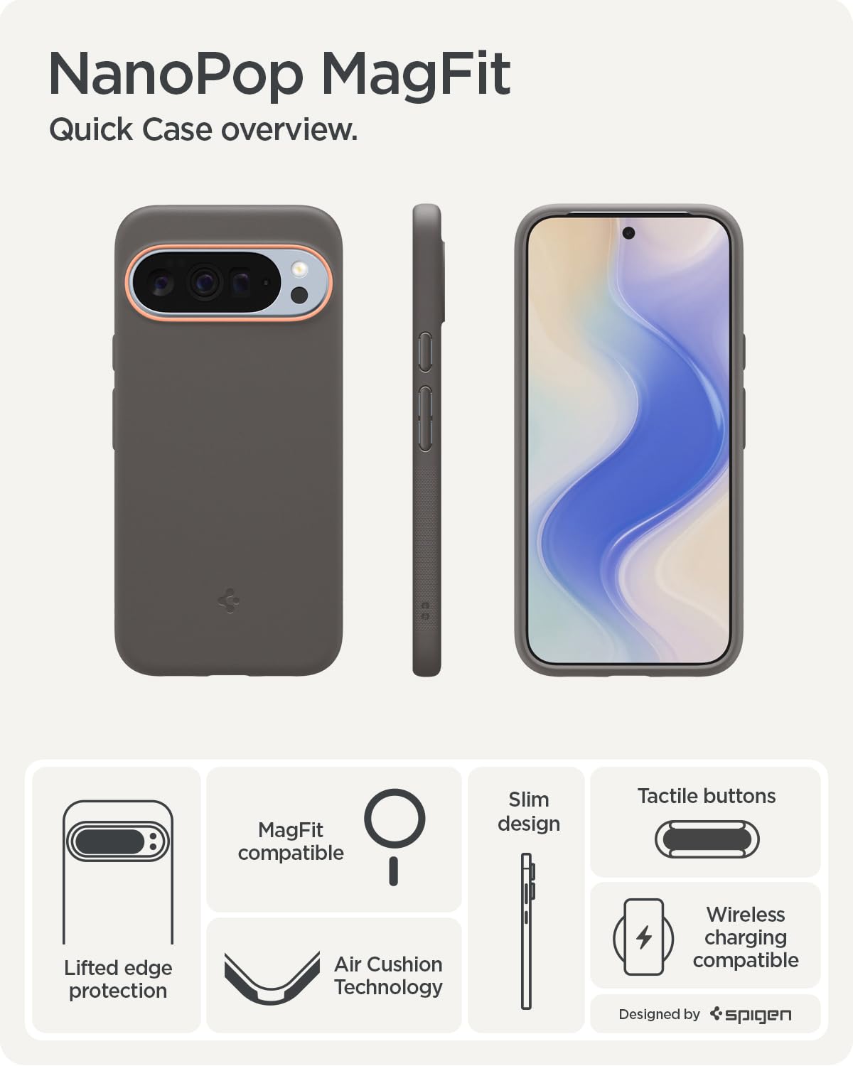 Spigen Pixel 10 Pro / Pixel 10 Case – Nano Pop (MagFit) - Papaya Gray - image 3