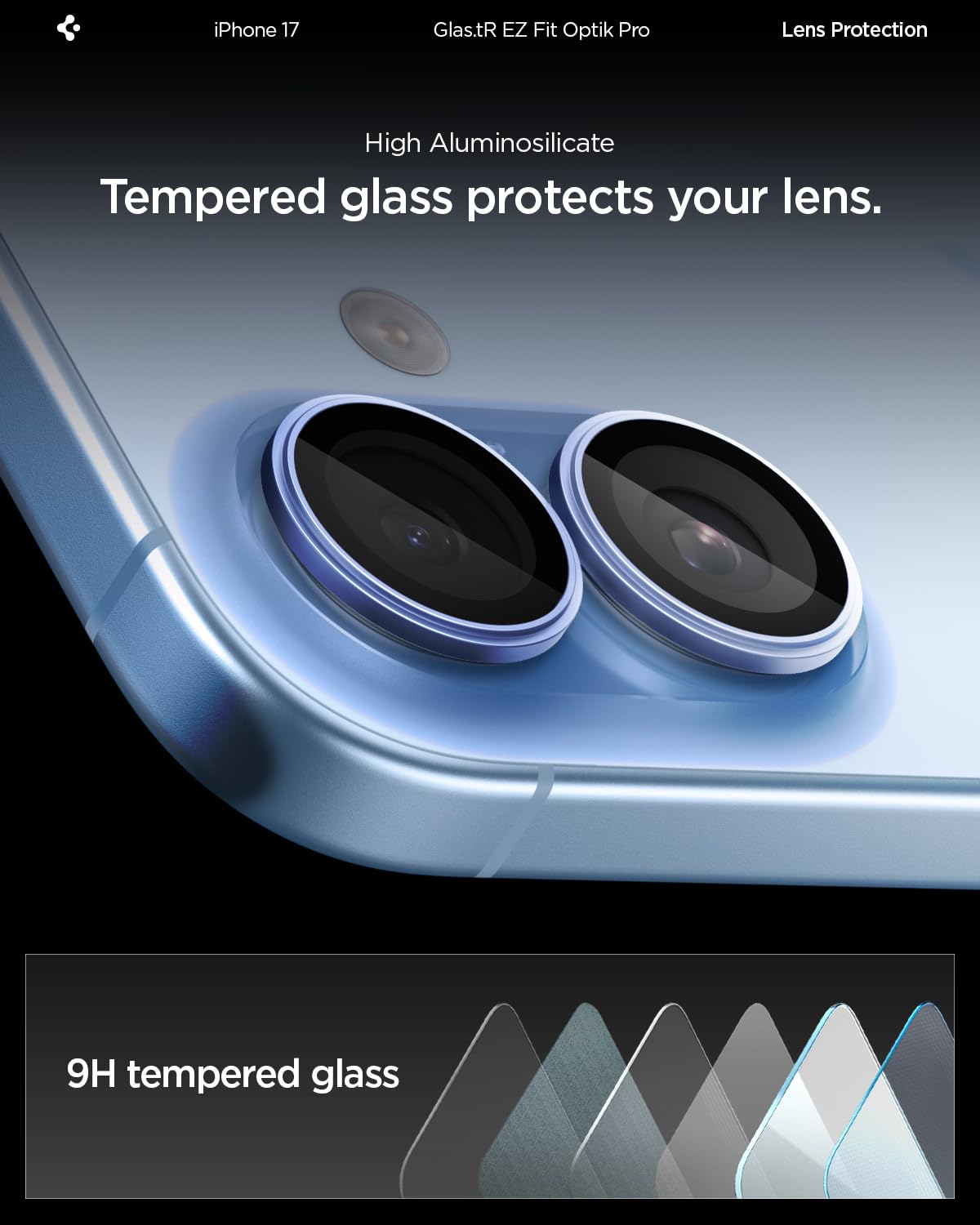 Spigen iPhone 17 Camera Lens Protector GLAS.tR EZ Fit Optik Pro (2 Pack) - Mist Blue - image 6
